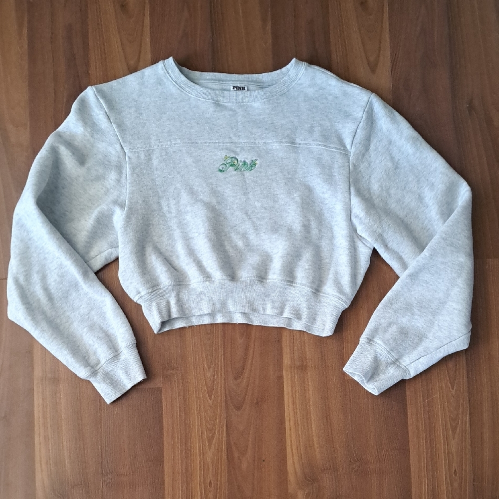 PINK Victoria's Secret Light Gray Cropped Sweatshirt